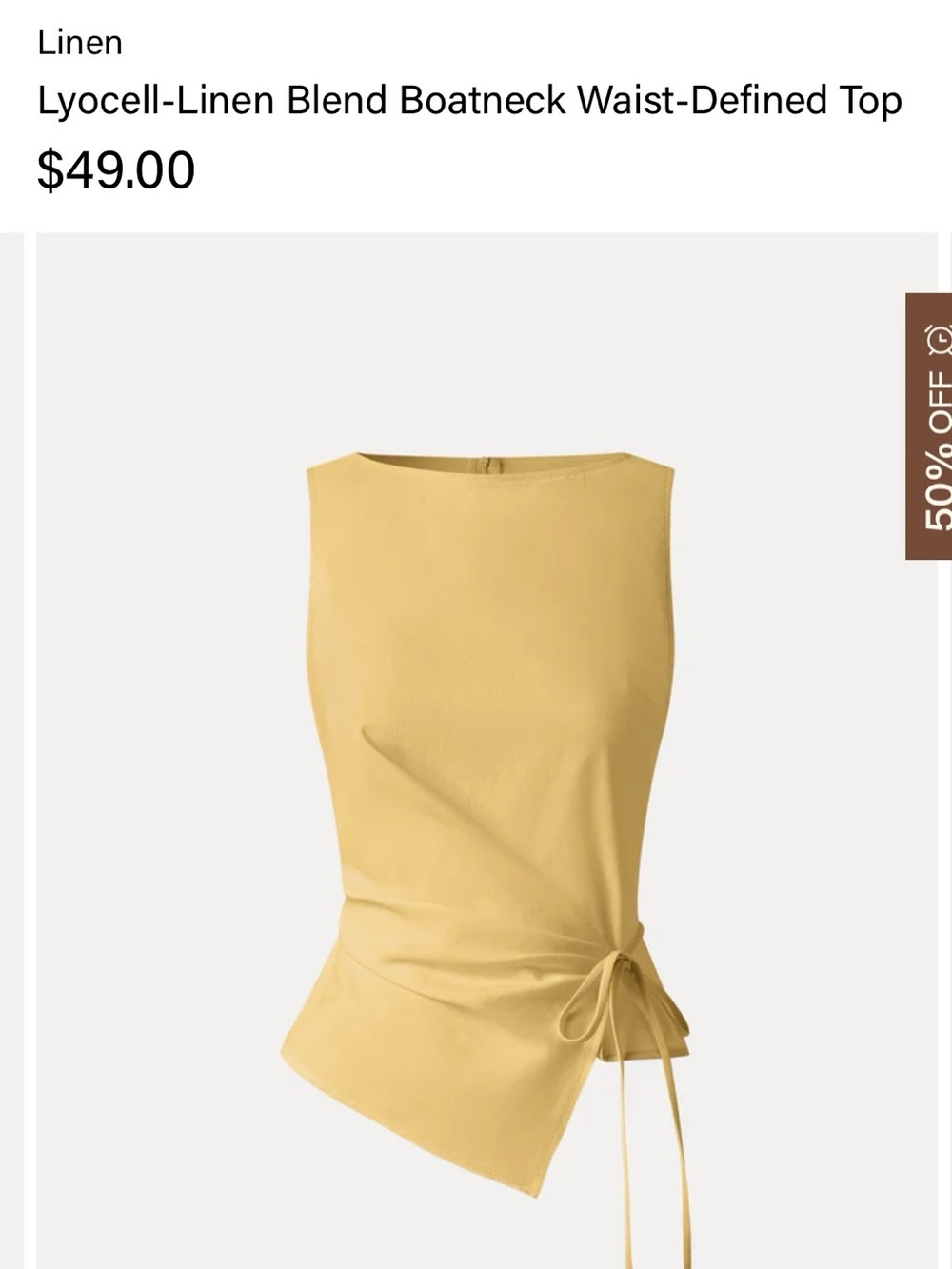 OGL Sleeveless Boatneck Waist-Tie Top - Yellow